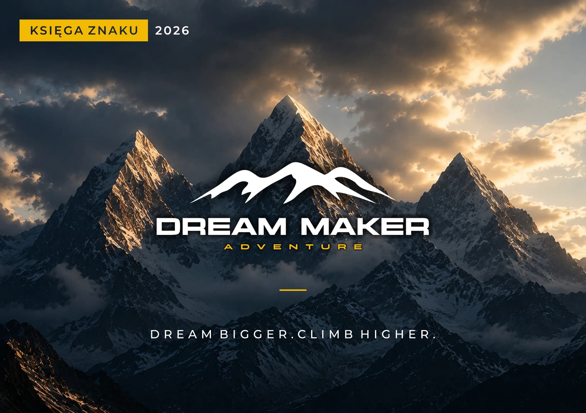 DreamMaker Adventure brand book cover with a mountain landscape