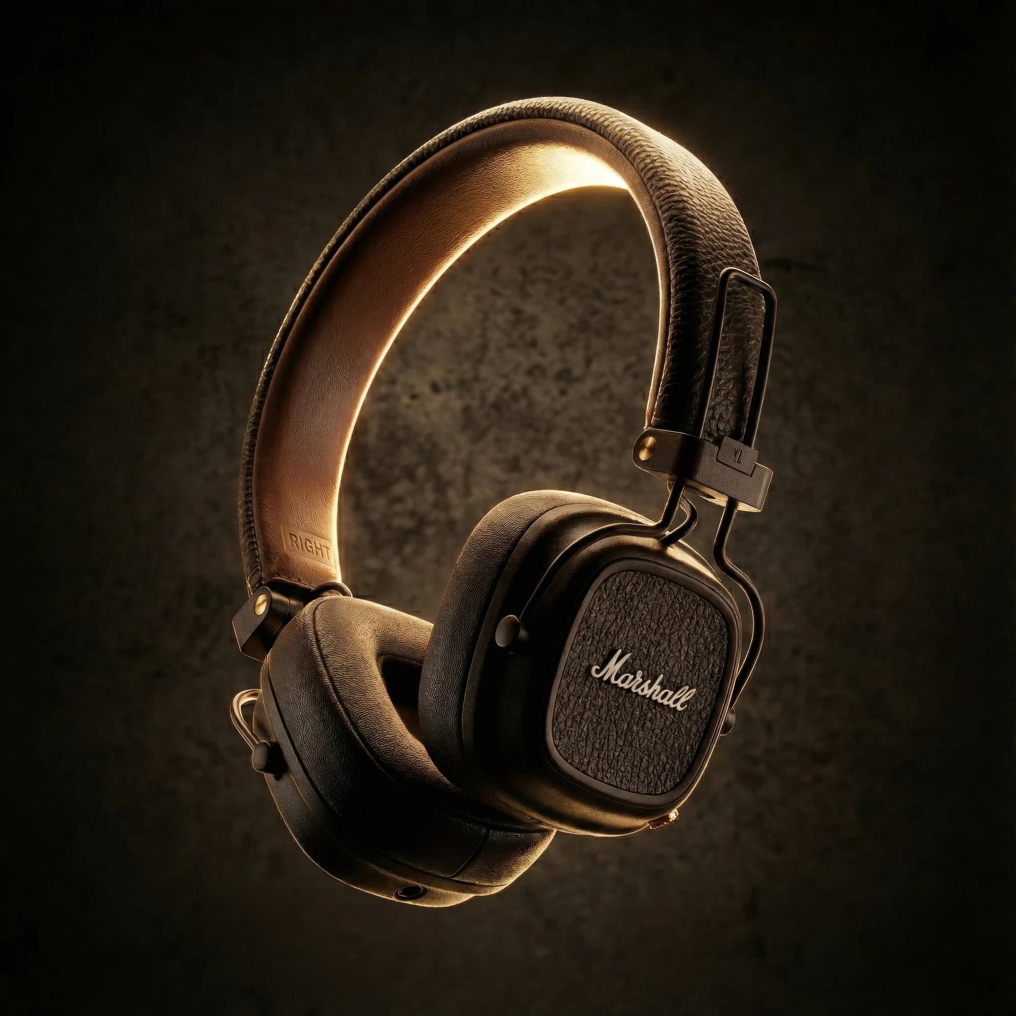 Marshall headphones with illuminated headband and textured black earcups